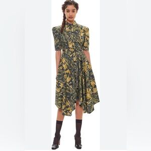 Asymmetrical Green and Yellow Floral Dress